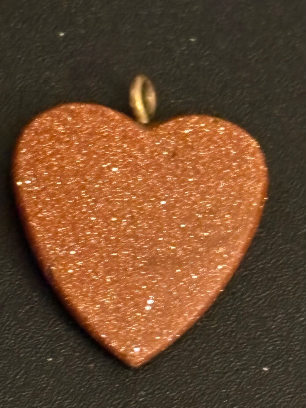 Goldstone Heart Pendant Gold Tone Sparkly Brown